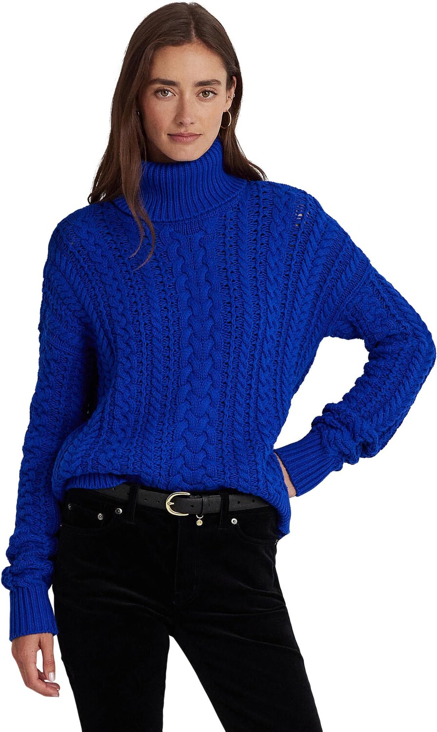 

Свитер Cable-Knit Cotton-Blend Turtleneck LAUREN Ralph Lauren, цвет Sapphire Star