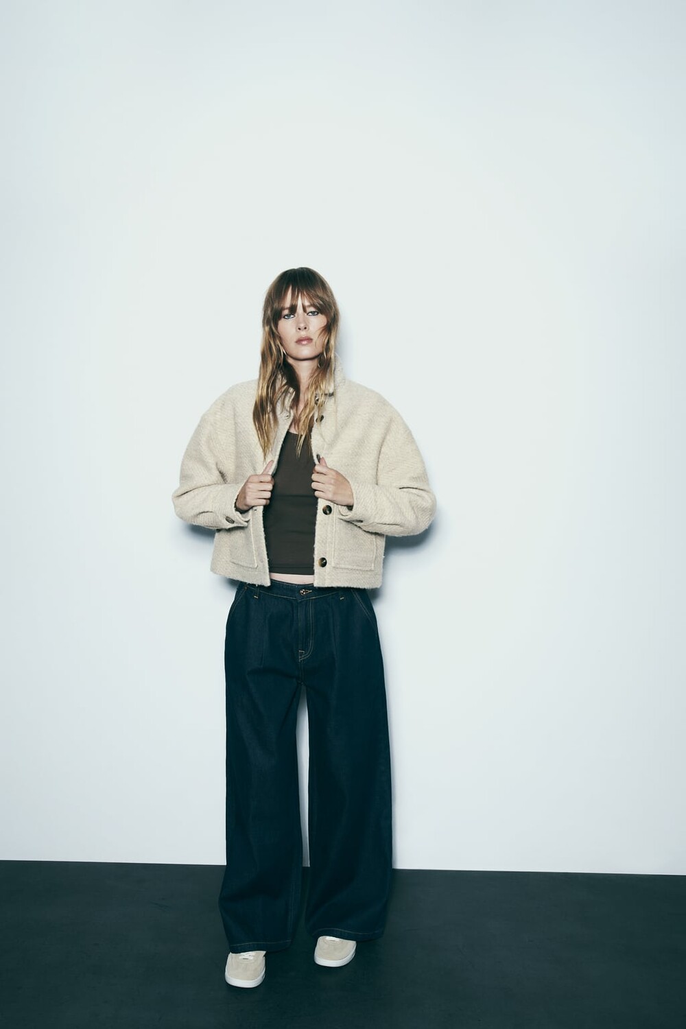 

Укороченная куртка из смесовой шерсти ZARA, песочный