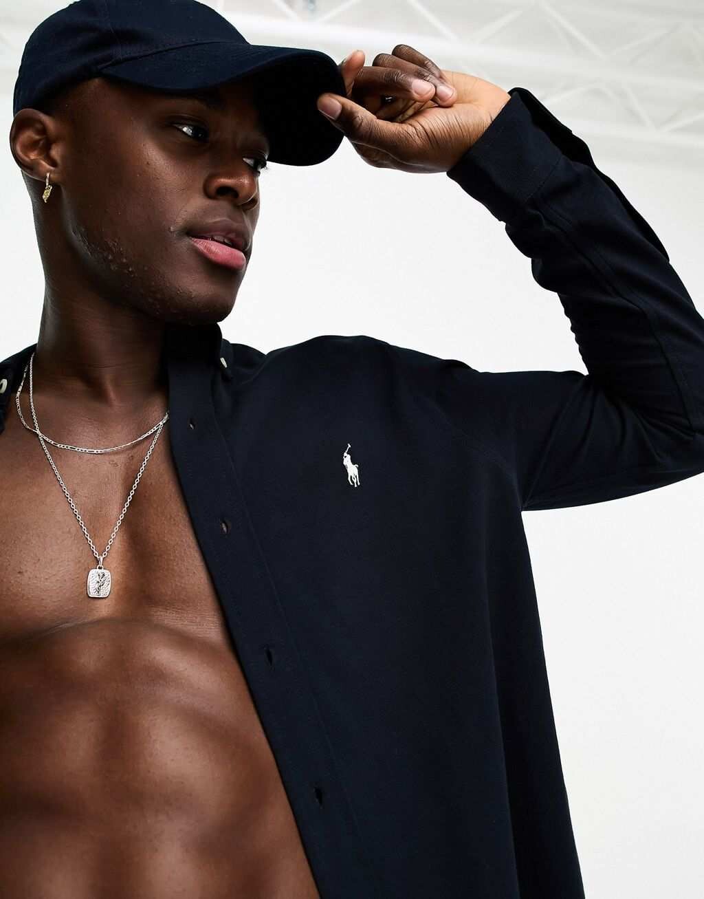 

Темно-синяя рубашка из пике на пуговицах с логотипом Polo Ralph Lauren