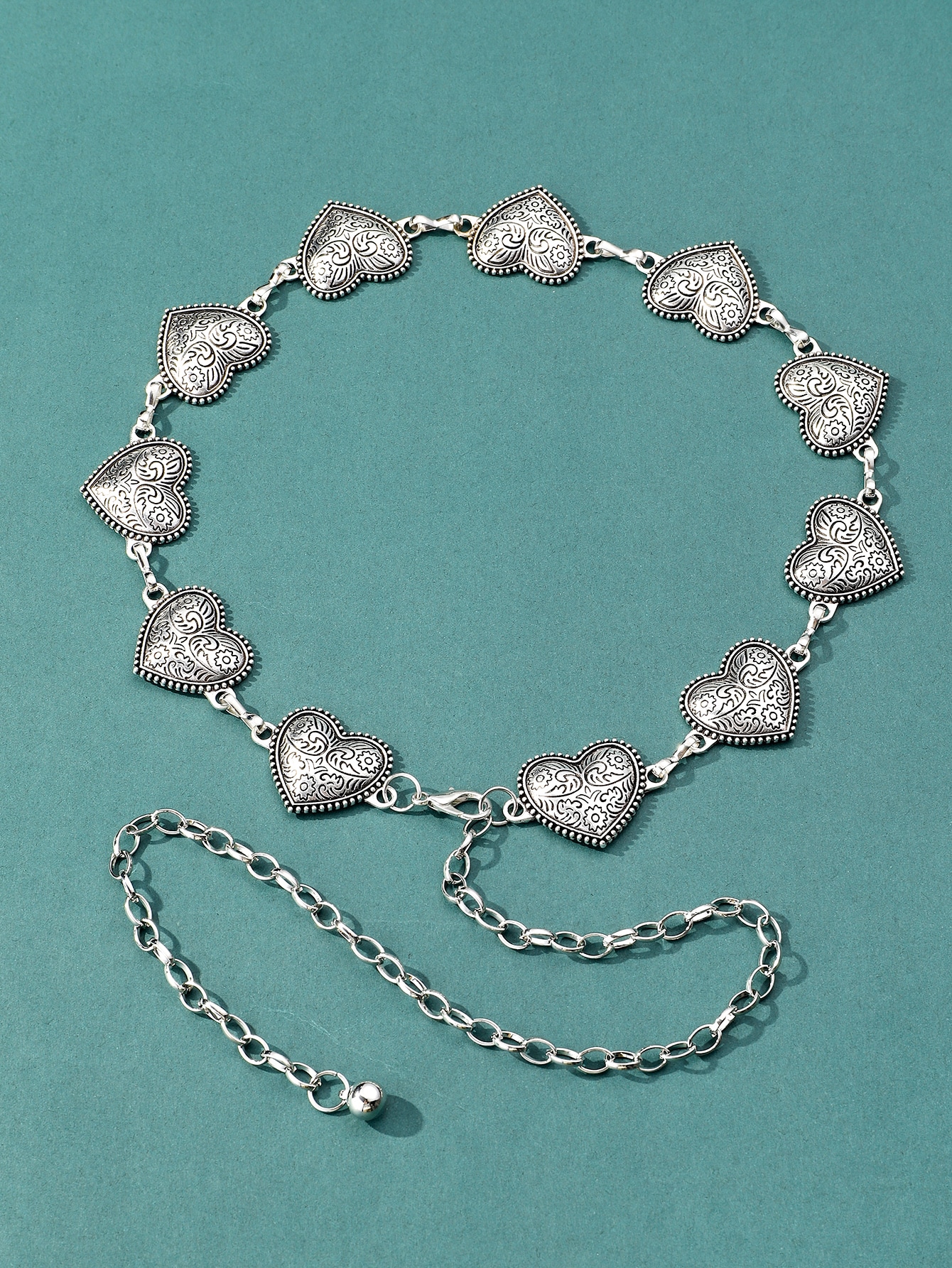 1шт Y2K женский винтажный ремень-цепочка с декором в виде сердца для модного образа, серебро