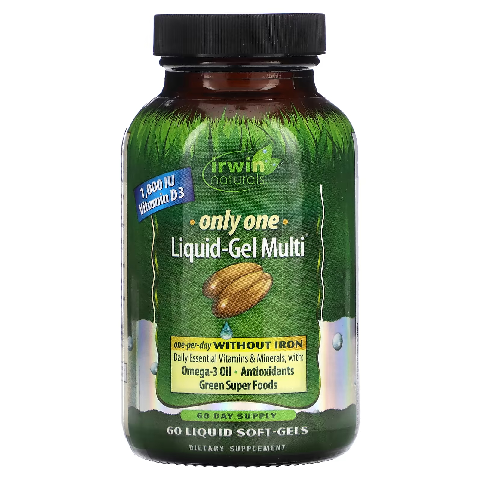 Пищевая добавка Irwin Naturals Liquid-Gel Multi без железа, 60 капсул пищевая добавка с витамином d3 irwin naturals sunny mood 80 желатиновых капсул