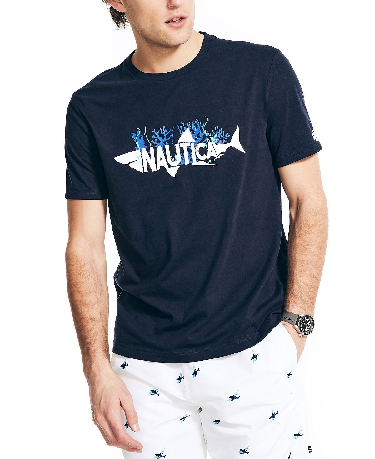 

Мужская футболка классического кроя с графическим логотипом Shark Week x Shark Nautica