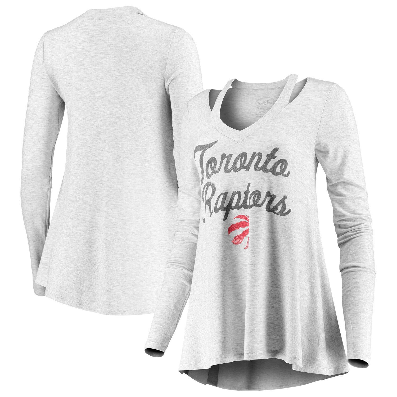 

Женская серая футболка Majestic Threads с v-образным вырезом и длинными рукавами Toronto Raptors Double Dribble Separation Majestic, Серый