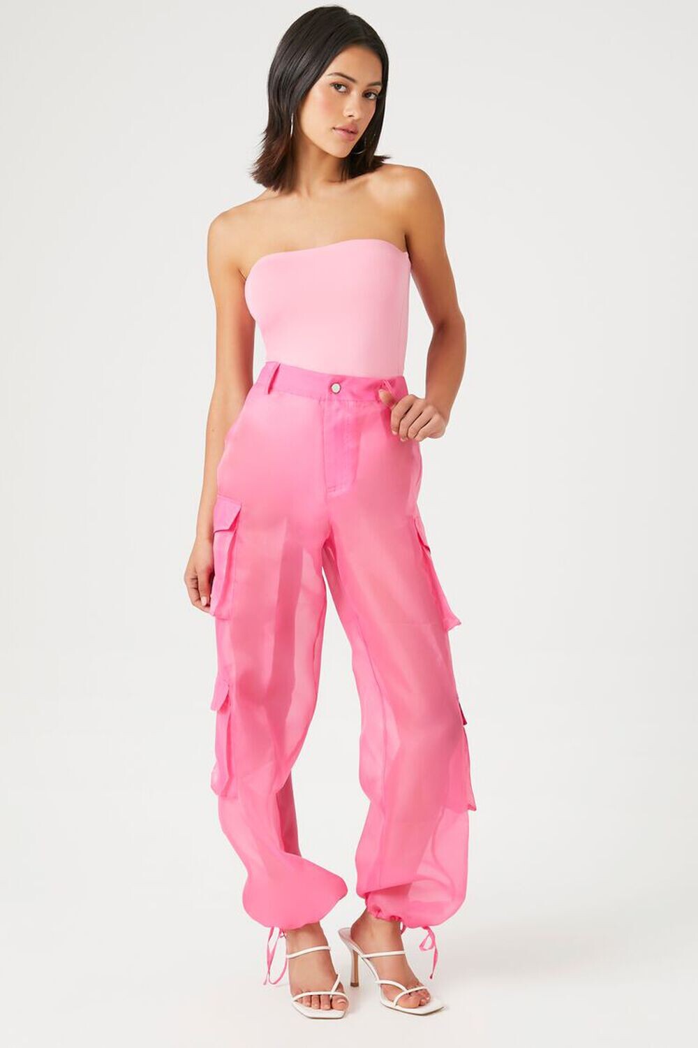 

Брюки-карго из прозрачной органзы Forever 21, розовый