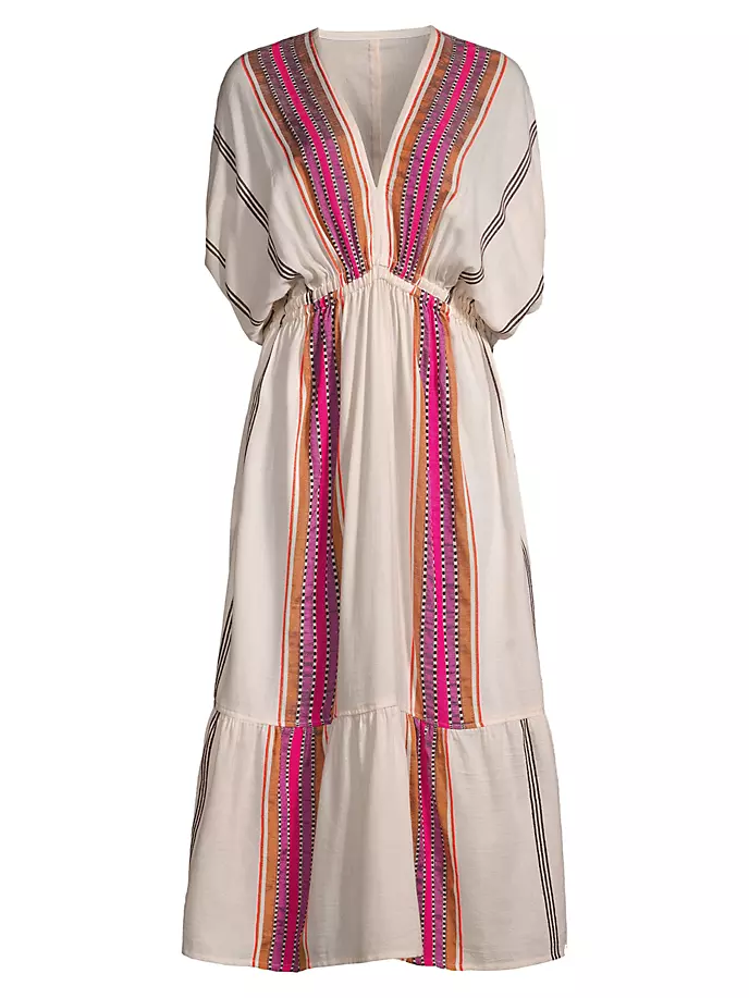 Тканое платье с глубоким вырезом в полоску Leila Lemlem, цвет genet berry
