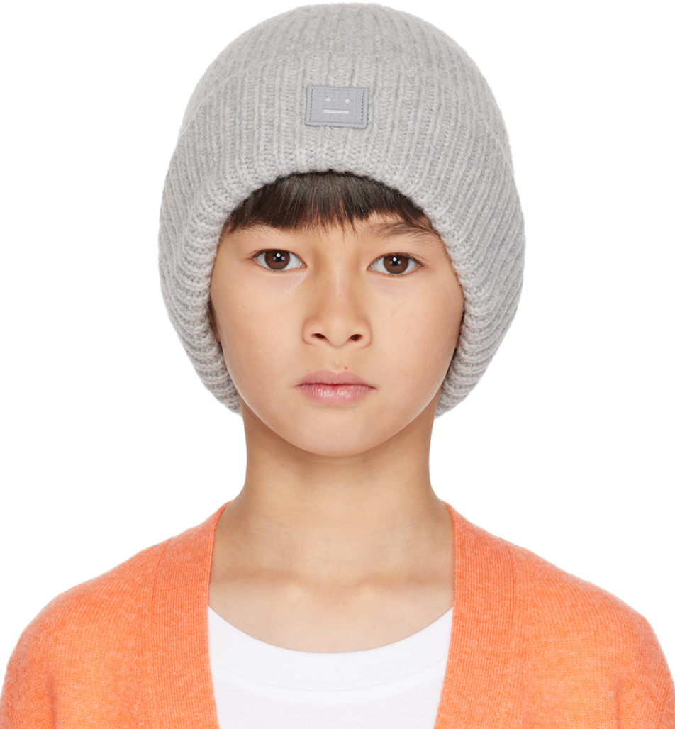 Детская серая шапка с нашивками Acne Studios, цвет Grey melange