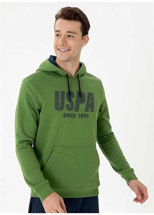 

Зеленая мужская толстовка с воротником с капюшоном U.S. Polo Assn., Зеленый