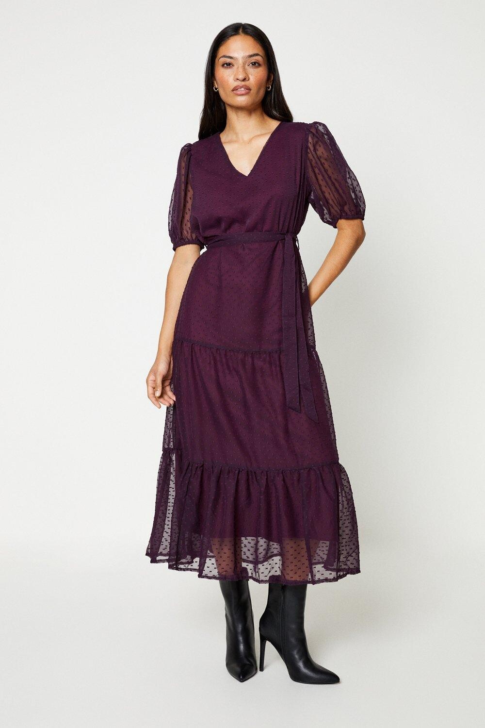 

Шифоновое бордовое многоярусное платье мидакси Dorothy Perkins, красный