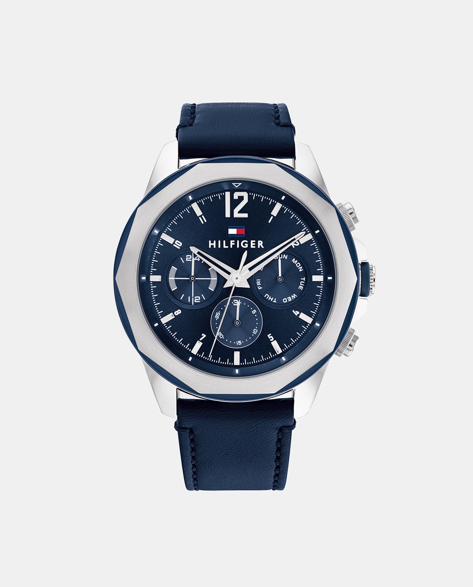 Lars 1792063 многофункциональные синие кожаные мужские часы Tommy Hilfiger, синий темно синий кожаный вертикальный кошелек olimpo темно синий