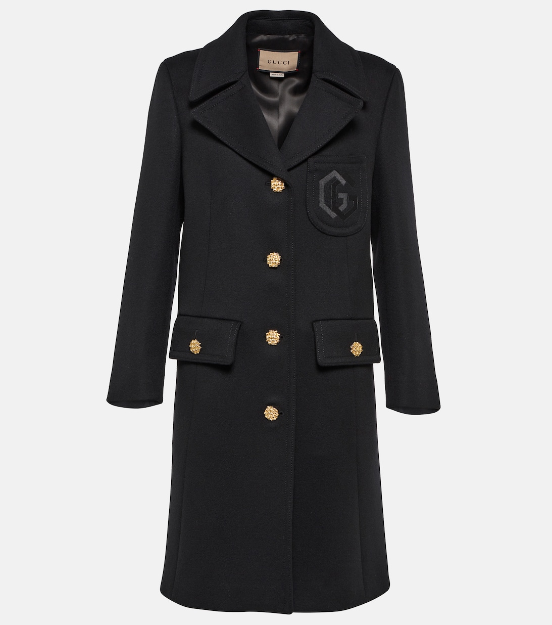 Шерстяное пальто с вышивкой Double G GUCCI, черный