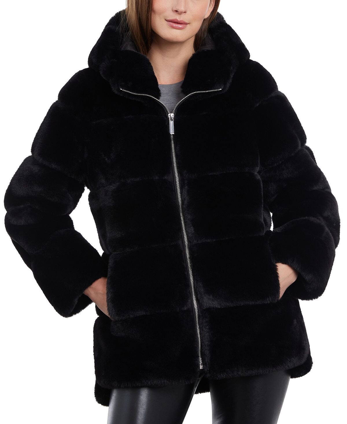 

Пальто из искусственного меха Petite с капюшоном Michael Kors, черный