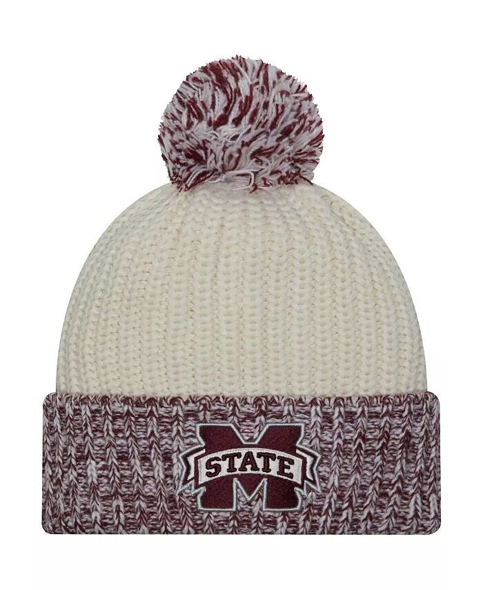 

Женская кремовая вязаная шапка Mississippi State Bulldogs Fresh с манжетами и помпоном New Era, слоновая кость/кремовый