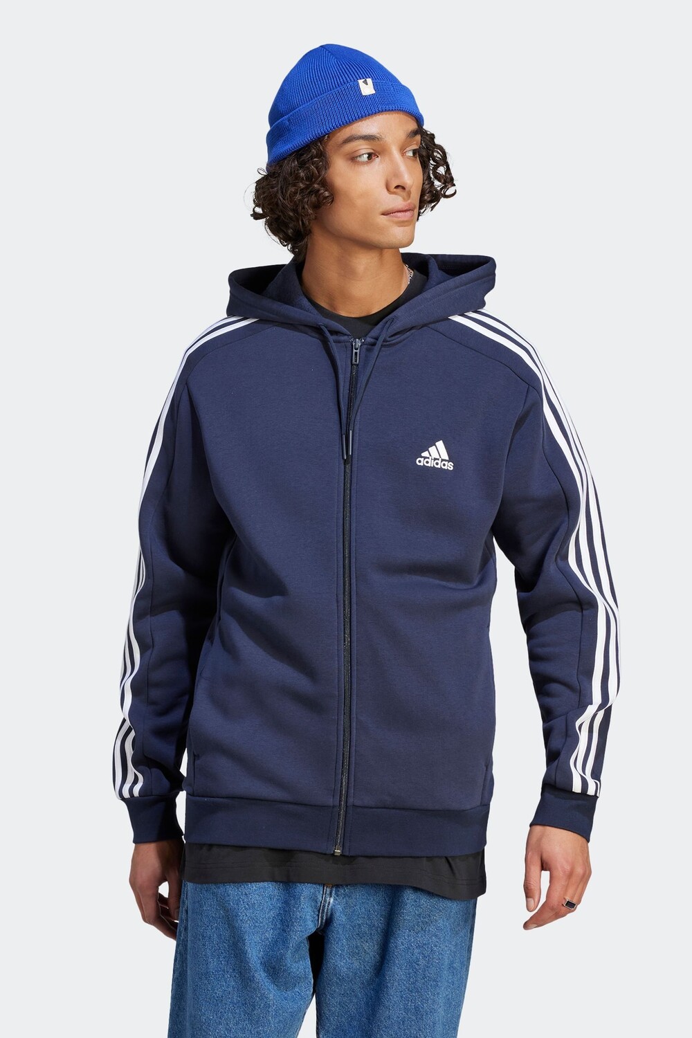 

Флисовая толстовка Sportswear Essentials с 3 полосками и застежкой-молнией adidas, синий