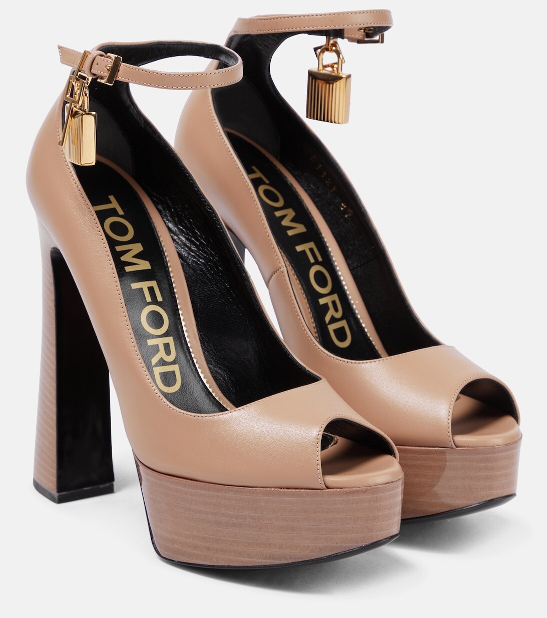 

Кожаные сандалии на платформе с замком Tom Ford, бежевый