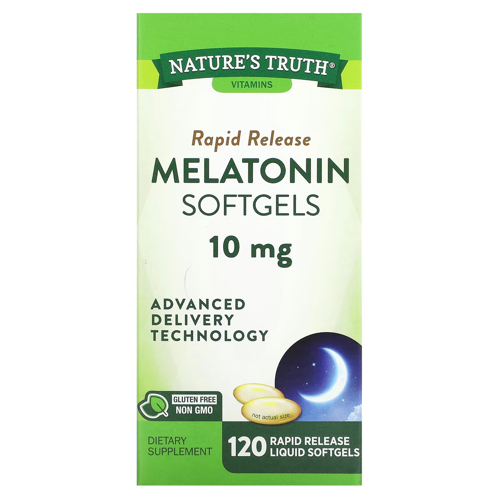Nature's Truth Мелатонин в мягких капсулах, 10 мг, 120 жидких мягких таблеток с быстрым высвобождением