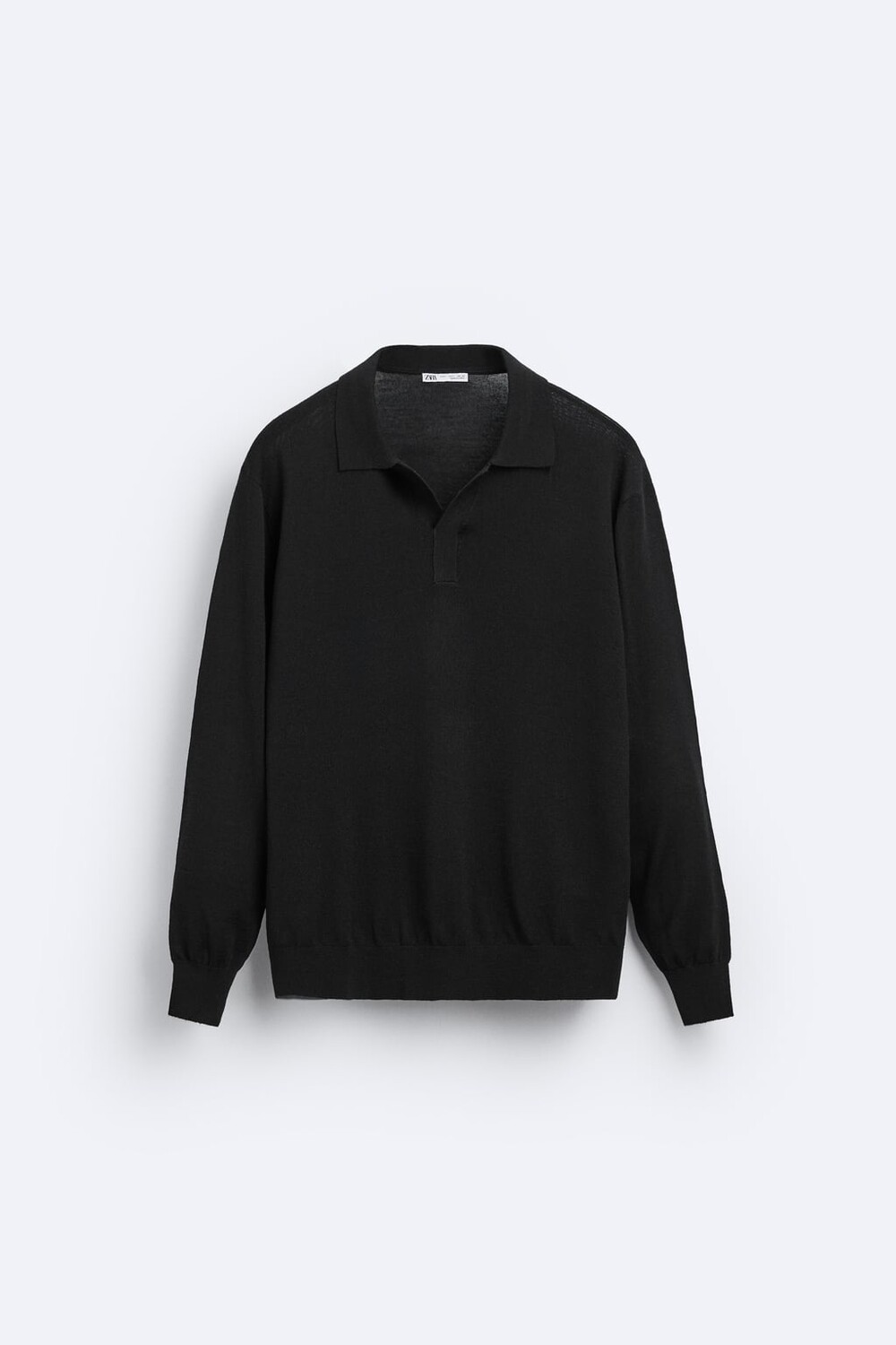 

Шерстяной вязаный свитер-поло ZARA, черный
