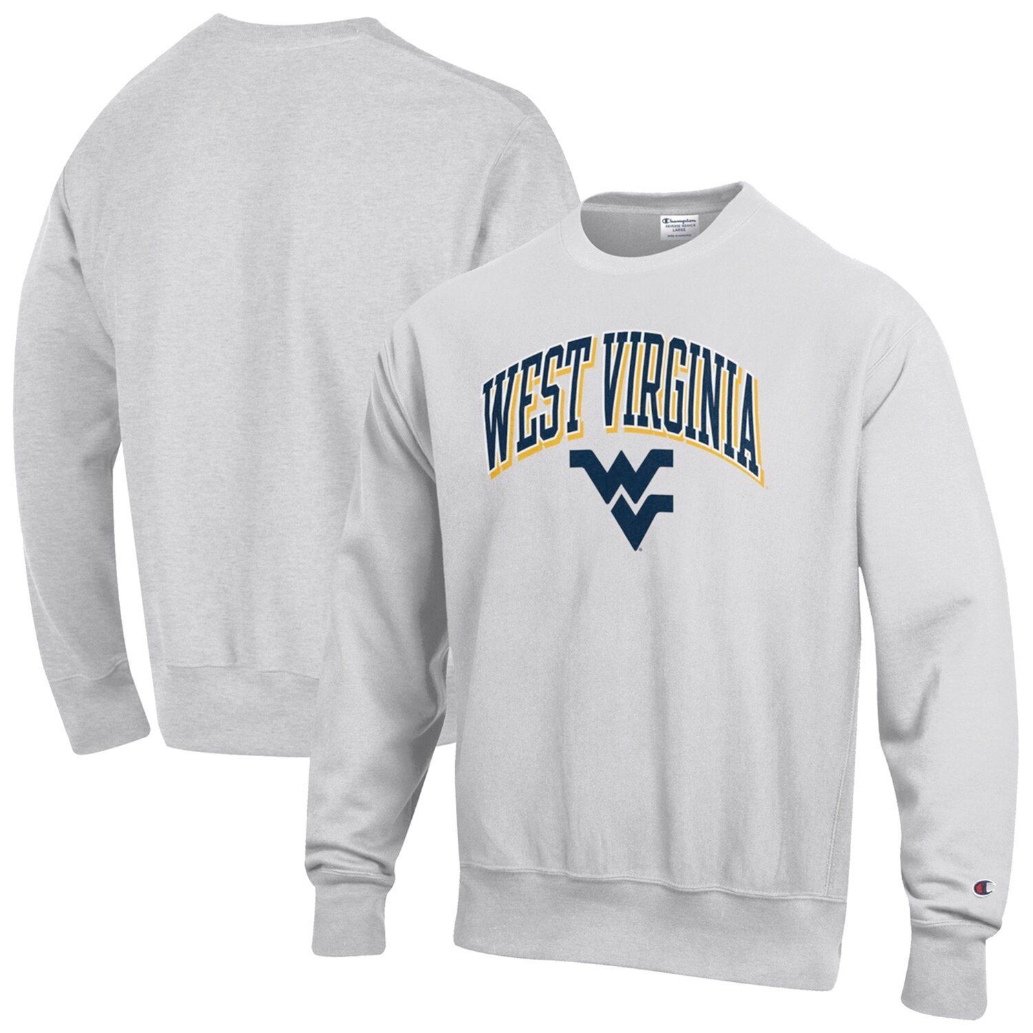 

Мужской серый пуловер обратного плетения West Virginia Mountaineers Arch Over Logo с капюшоном Champion