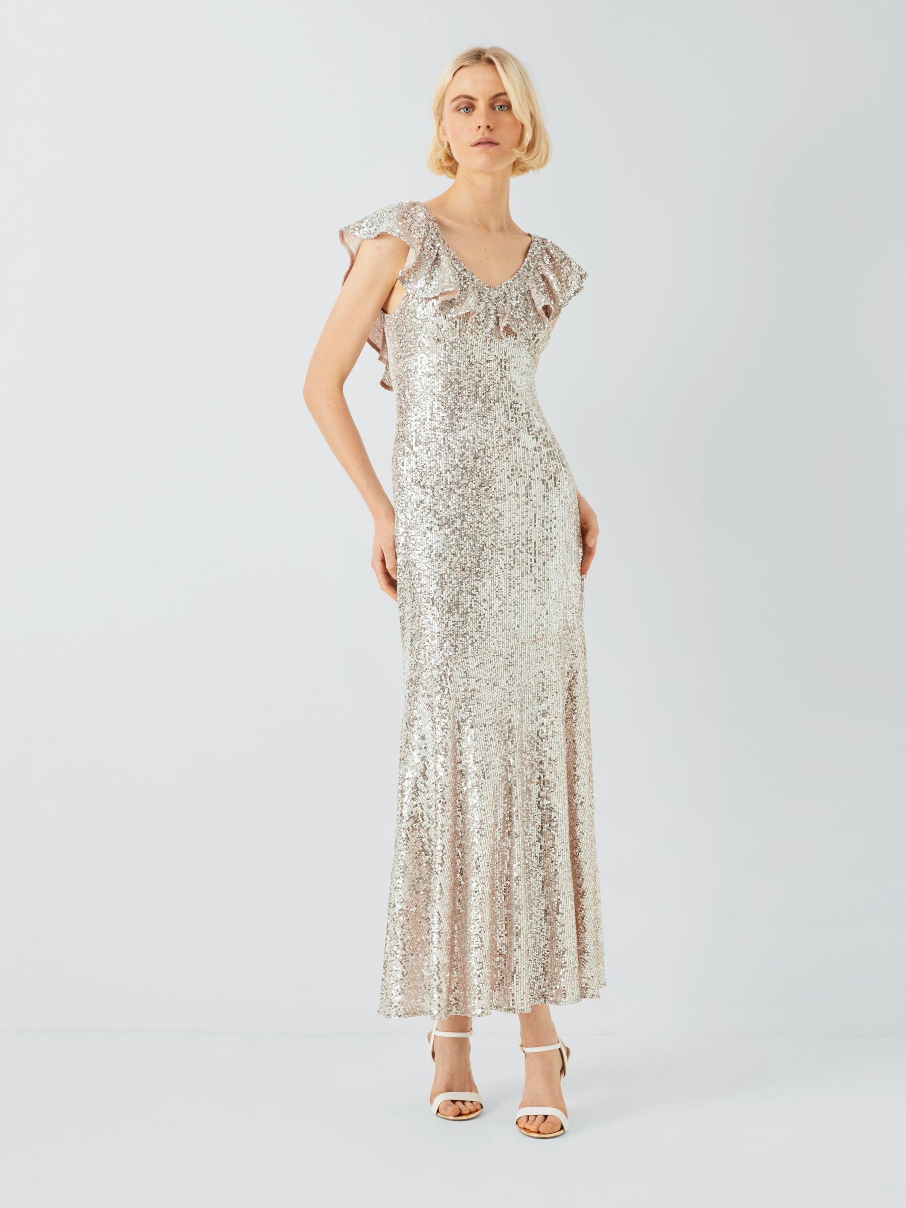 Платье миди Rex с пайетками и рюшами Olivia Rubin, серебряный