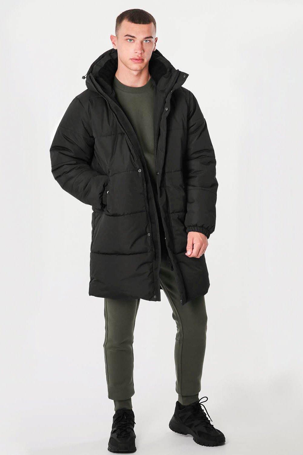 Длинное стеганое пальто с капюшоном и защитой от душа Larsson & Co, черный