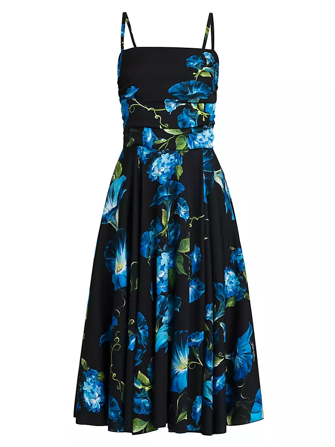 

Платье миди из шелковой смеси Charmeuse с цветочным принтом Dolce&Gabbana, цвет campanule nero