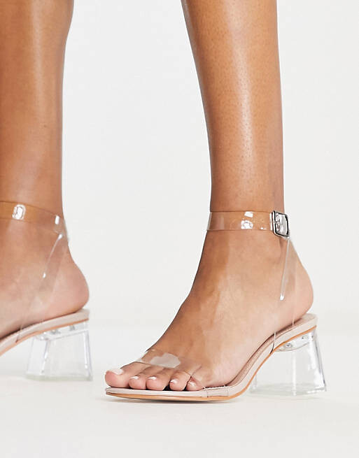 

Босоножки Public Desire Wide Fit Afternoon на прозрачном каблуке средней длины