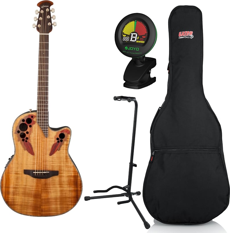 цена Акустическая гитара Ovation CE44P-FKOA Celebrity Elite Plus A/E Guitar Bundle