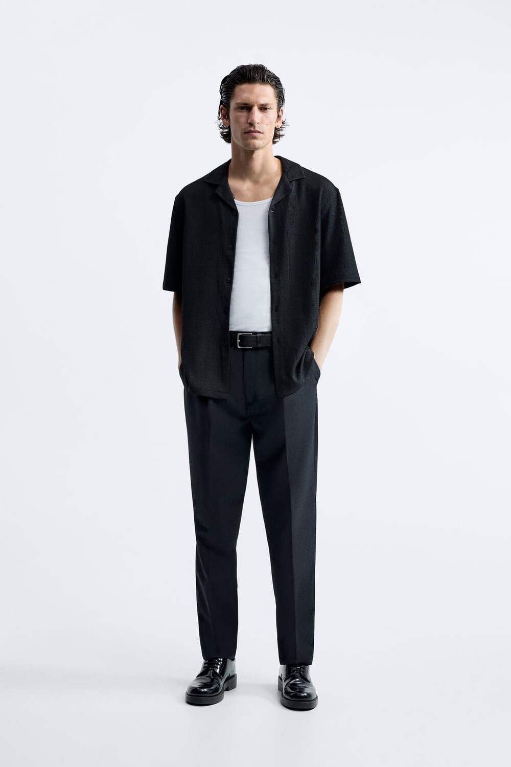 

Текстурная рубашка ZARA, черный