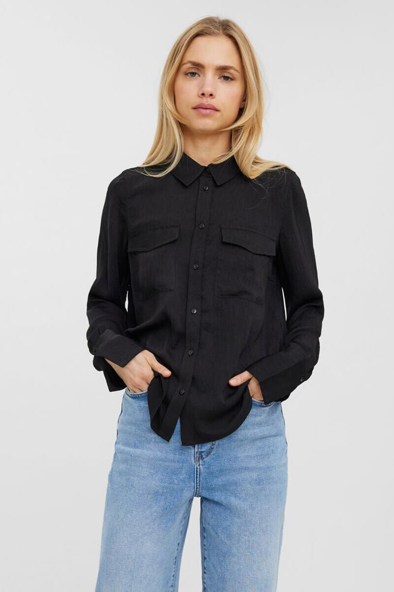 

Рубашка с длинными рукавами и карманами Vero Moda, черный
