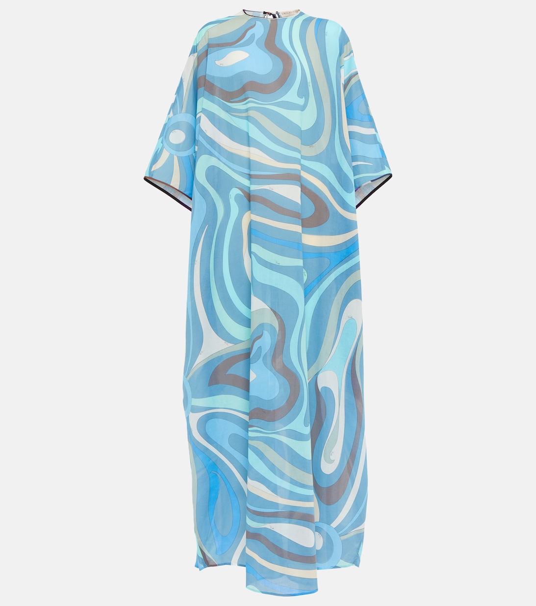 Платье-кафтан макси из хлопка с принтом PUCCI, синий