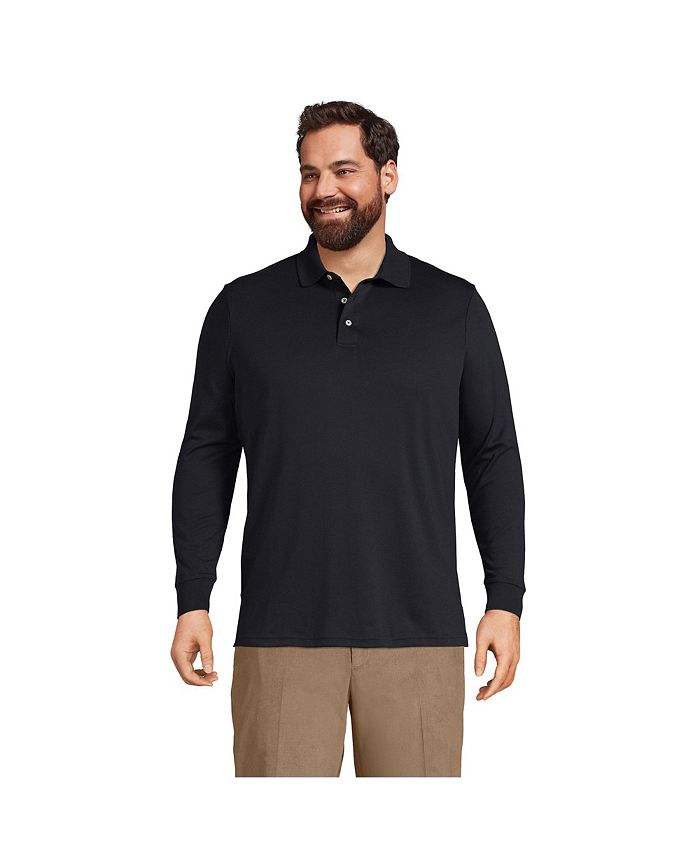 Мужской большой & Рубашка-поло интерлок Supima с длинными рукавами Lands' End, черный футболка мужская martin men черная размер s