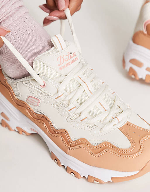 

Многослойные волнистые кроссовки Skechers D'Lites из бело-коричневой кожи