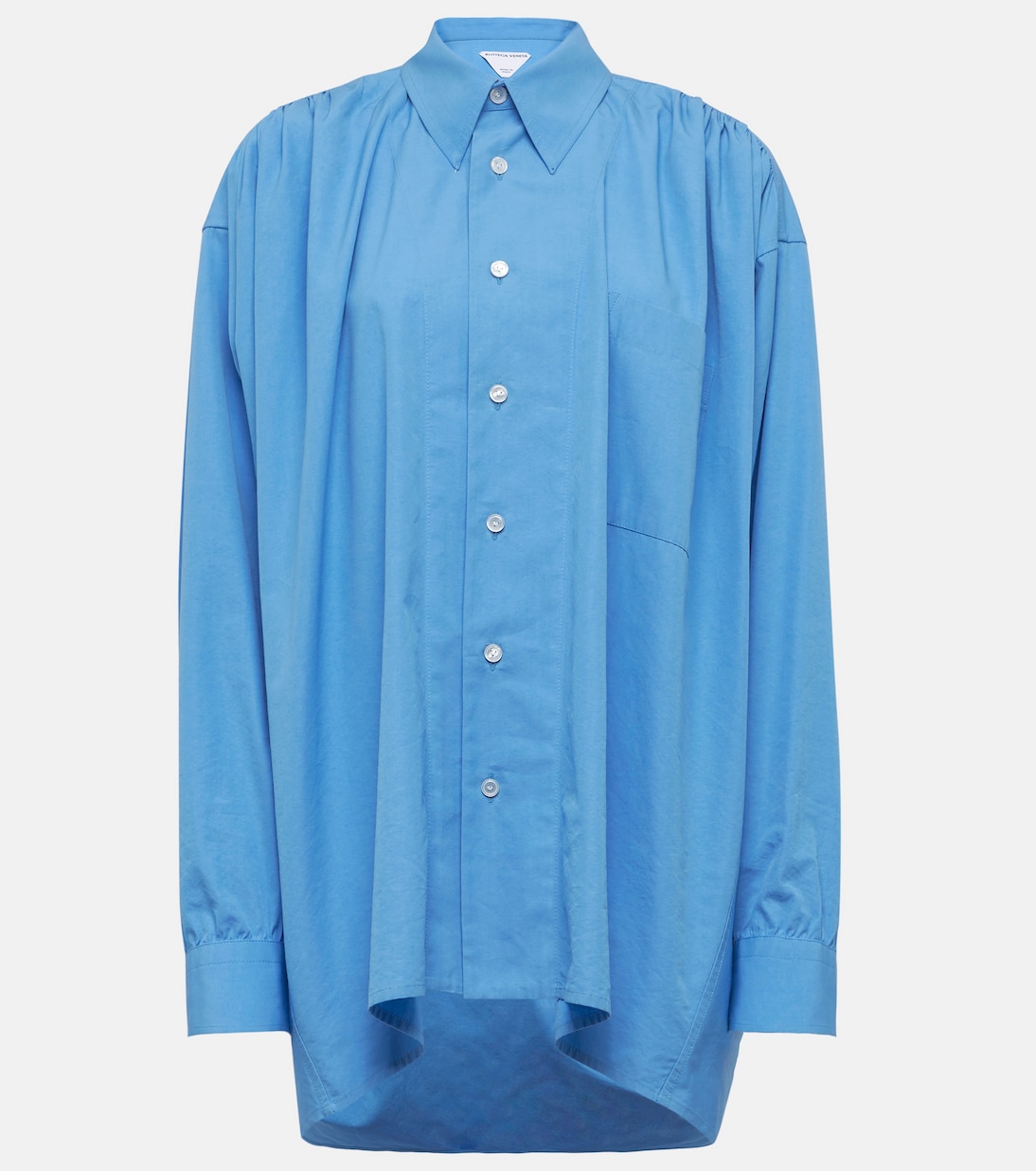 Рубашка оверсайз из смесового хлопка со сборками Bottega Veneta, синий рубашка оверсайз из смесового хлопка
