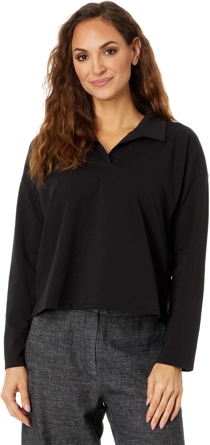 

Топ Eileen Fisher Boxy Henley Top, черный