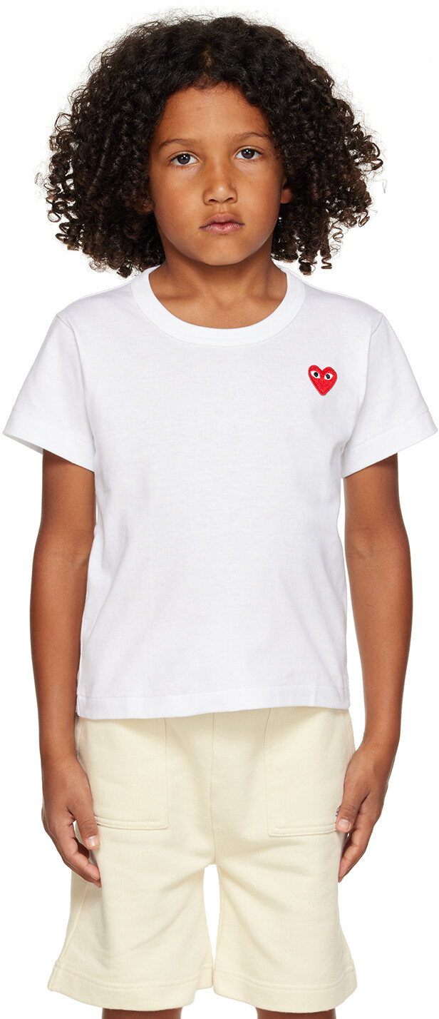 

Детская белая футболка с нашивкой в ​​виде сердца Comme des Garçons, Белый
