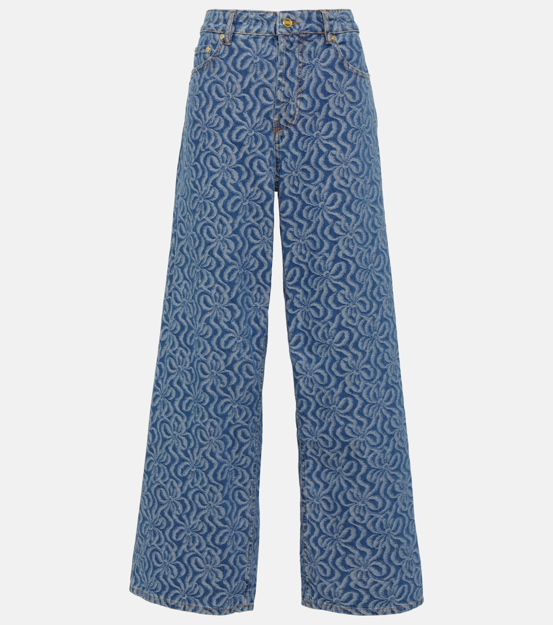 Жаккардовые широкие джинсы со средней посадкой Ganni, синий широкие джинсы со средней посадкой синий