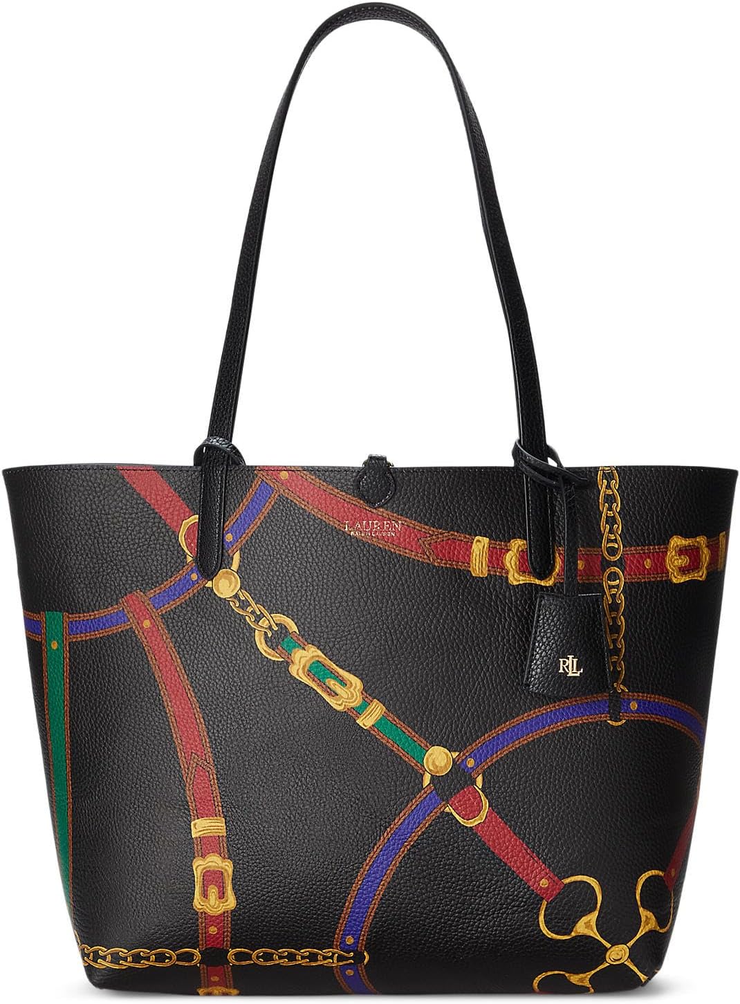 Двусторонняя сумка-тоут среднего размера из искусственной кожи LAUREN Ralph Lauren, цвет Black/Norfolk Belting Print