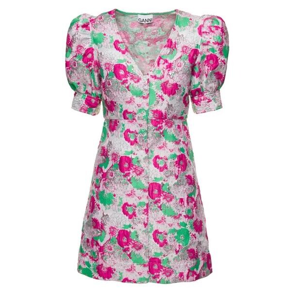 

Платье multicolor button down mini dress with 3d jacquard Ganni, розовый