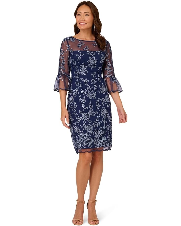 

Платье Adrianna Papell Embroidered Bell Sleeve Dress, цвет Midnight Multi