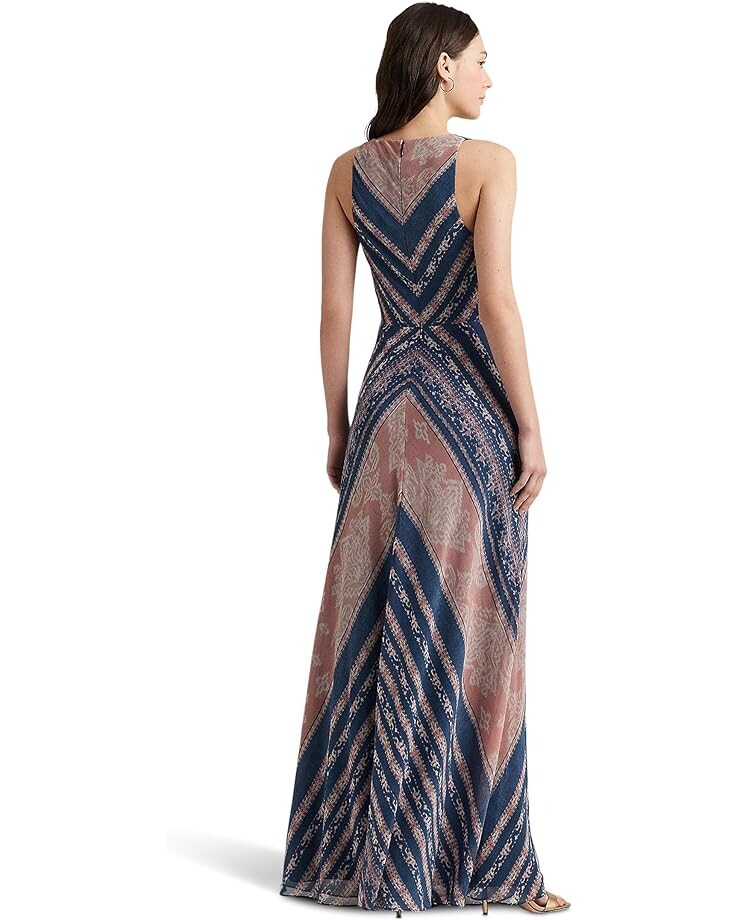 

Платье LAUREN Ralph Lauren Print Twist-Front Georgette Gown, цвет Blue/Pink/Cream