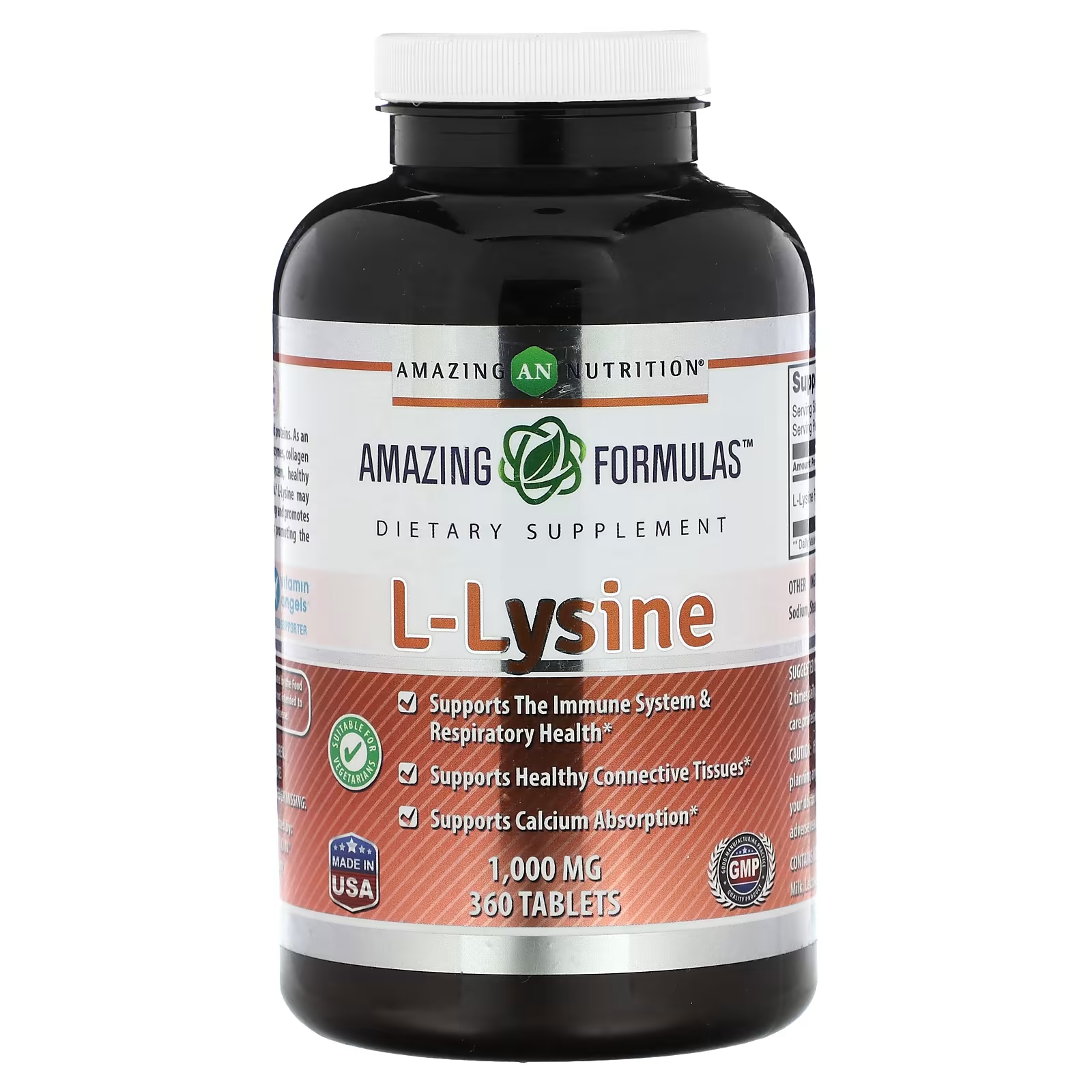 L-лизин Amazing Nutrition, 1000 мг, 360 таблеток amazing nutrition l лизин 1000 мг 180 таблеток