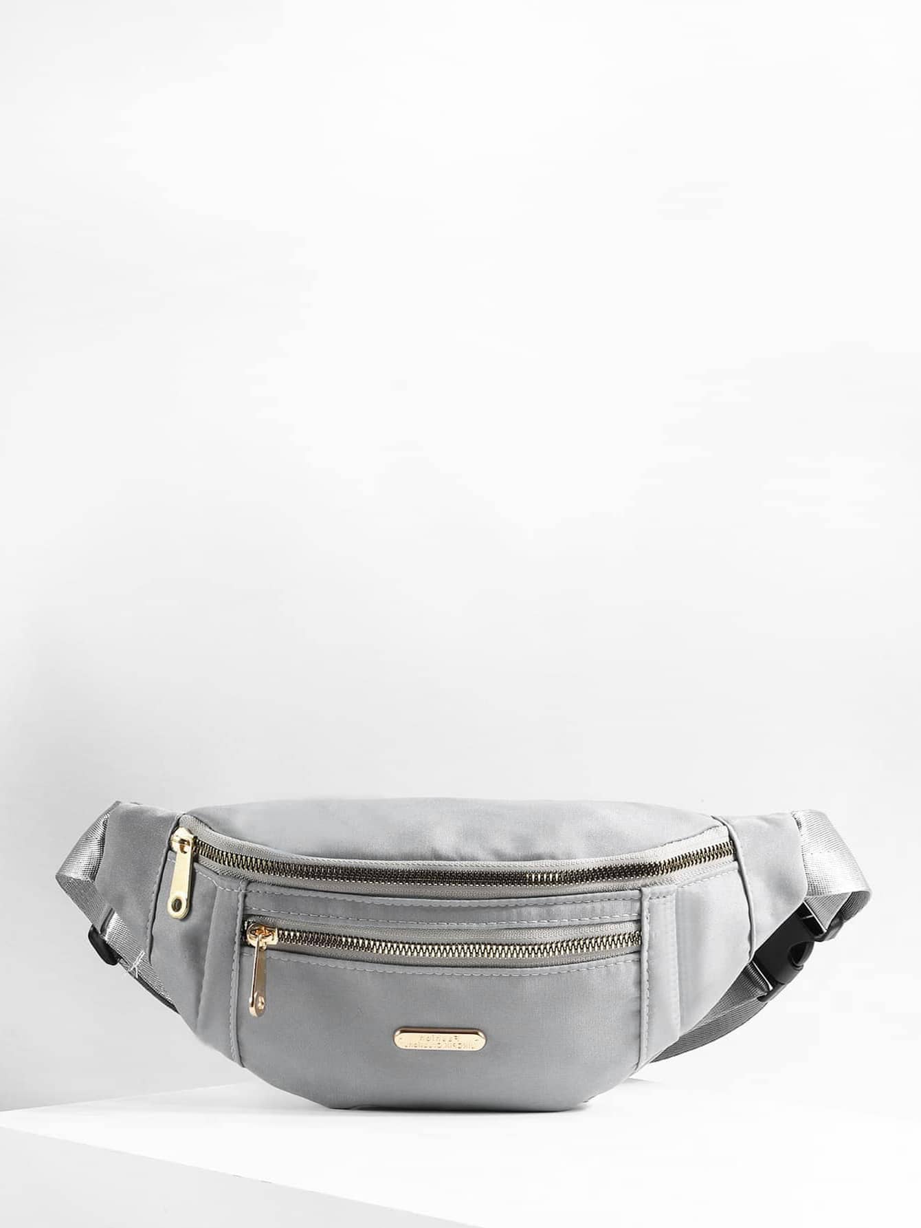 Поясная сумка с металлическим декором и пряжкой, серый поясная сумка с пряжкой и декором черный