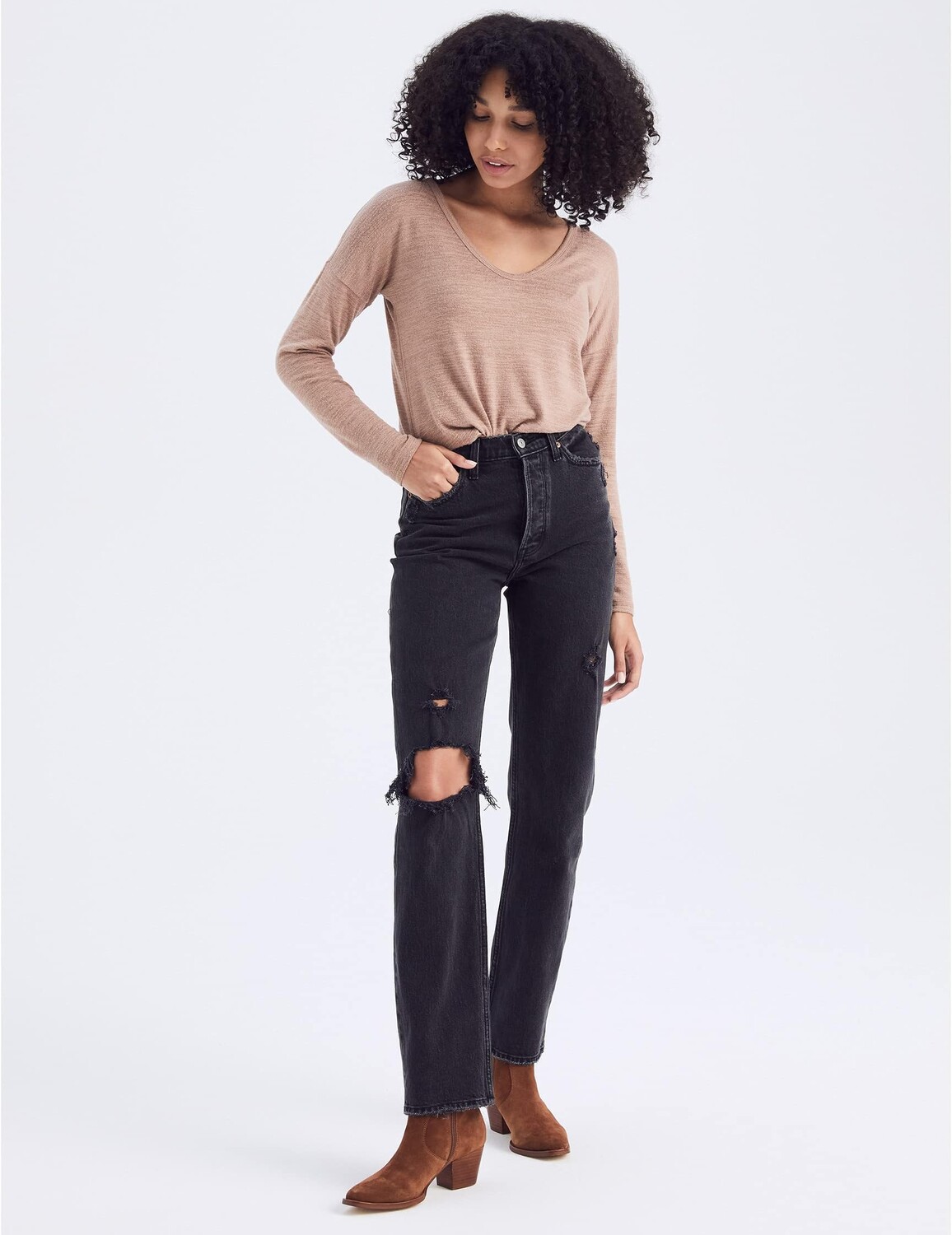 

Джинсы High Rise Dad Jeans Abercrombie & Fitch, цвет Black Destroy