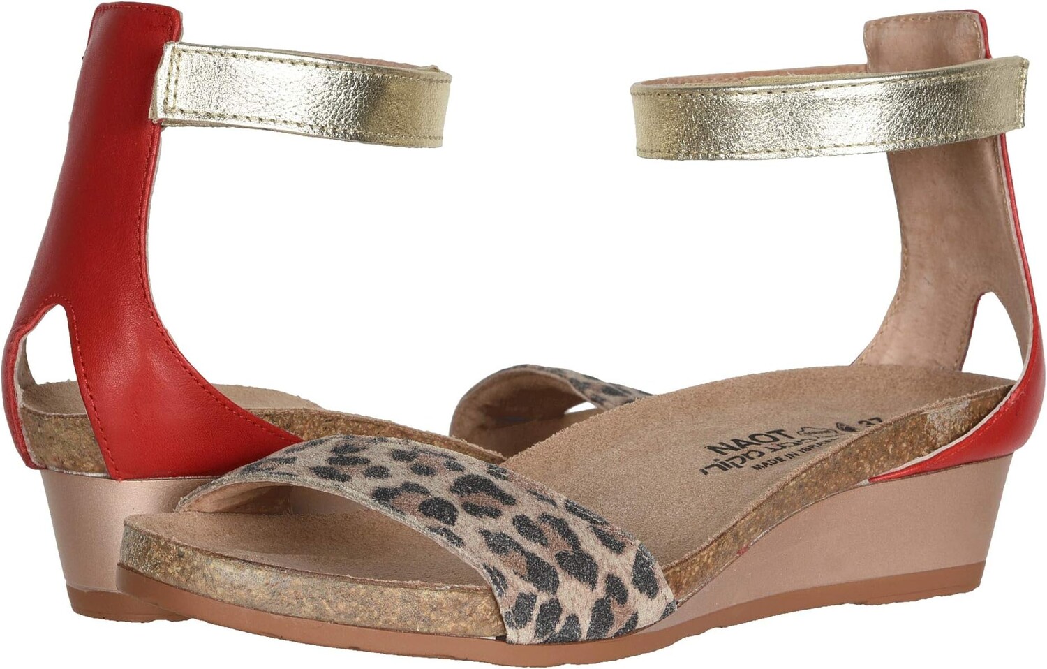

Босоножки Pixie Naot, цвет Cheetah Suede/Kiss Red Leather/Radiant Gold Leather