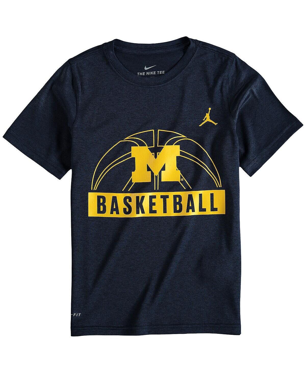 

Темно-синяя футболка Big Boys с баскетбольным мячом и логотипом Michigan Wolverines Jordan