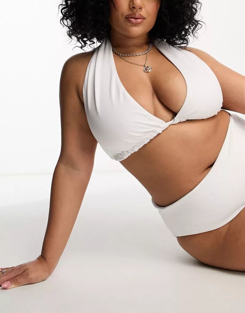 

Белый комбинированный лиф бикини с высокими треугольными чашками ASOS DESIGN Curve