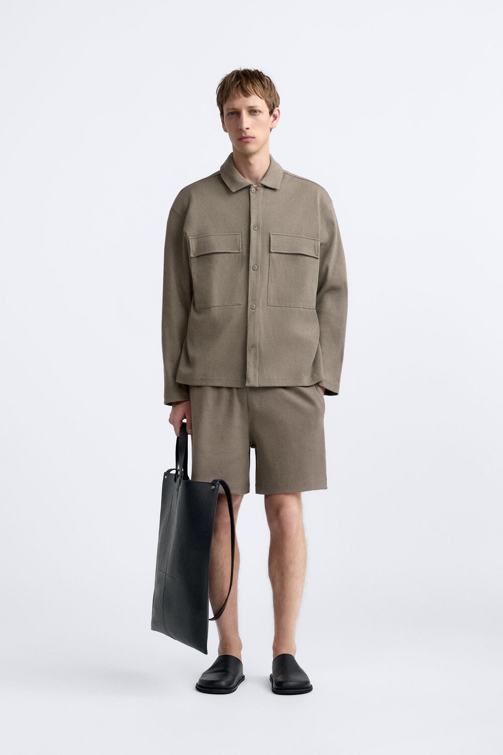 

Шорты-бермуды стандартного кроя из эластичного хлопка ZARA, тауп-серый