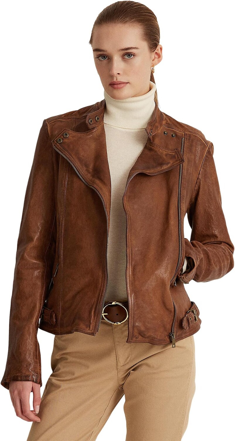 

Куртка Tumbled-Leather Jacket LAUREN Ralph Lauren, цвет Dark Walnut
