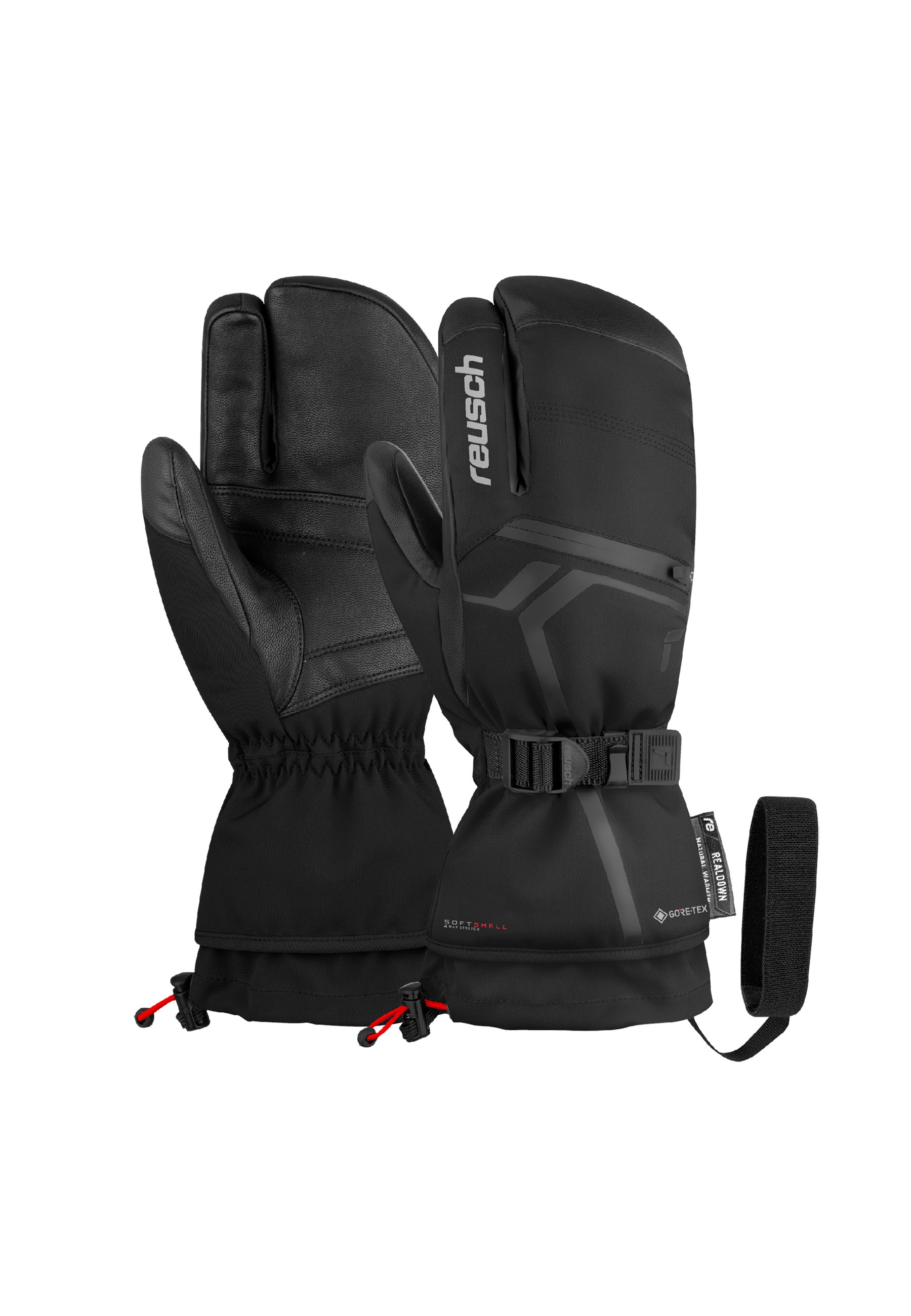 Варежки Reusch 3 Finger Down Spirit GORE TEX Lobster, цвет 7702 black/silver