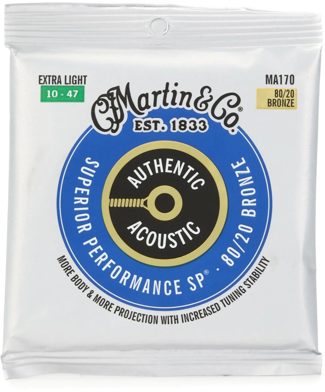 

Мартин MA170 Authentic Acoustic Superior Performance 80/20 Бронзовые гитарные струны — .010-.047 Extra Light