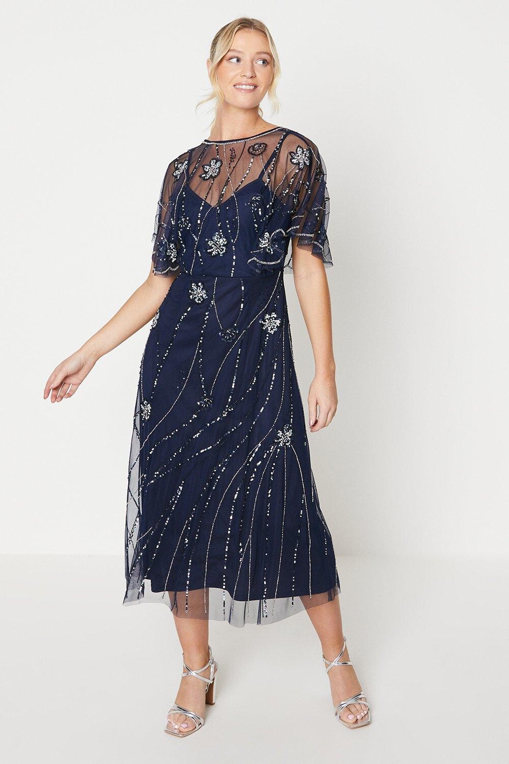 

Платье макси для подружек невесты с цветочным декором Debut London by Coast Debenhams, темно-синий